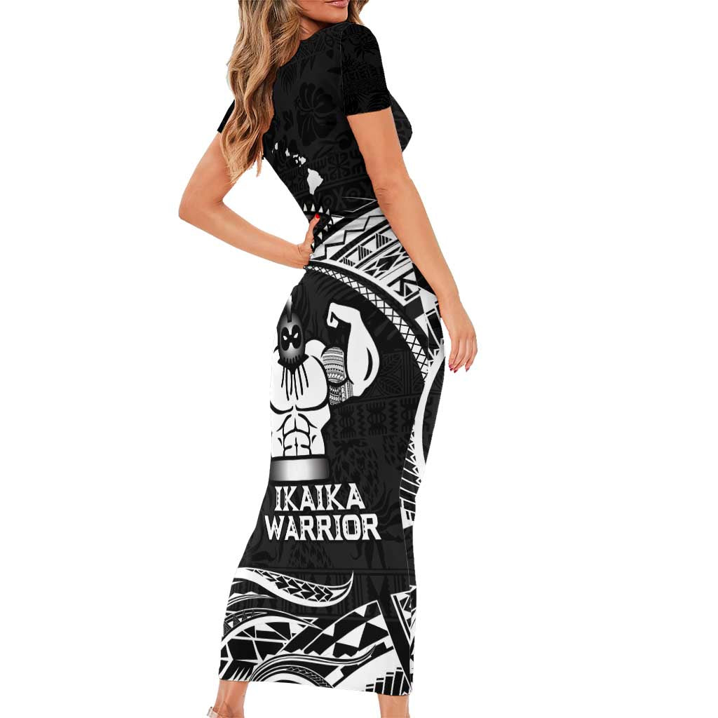 Black Hawaii Ikaika Warrior Short Sleeve Bodycon Dress Hawaiian Power LT14 - Polynesian Pride