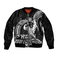Black Hawaii Ikaika Warrior Sleeve Zip Bomber Jacket Hawaiian Power LT14 Unisex Black - Polynesian Pride