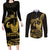 Gold Hawaii Ikaika Warrior Couples Matching Long Sleeve Bodycon Dress and Long Sleeve Button Shirt Hawaiian Power