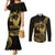 Gold Hawaii Ikaika Warrior Couples Matching Mermaid Dress and Long Sleeve Button Shirt Hawaiian Power