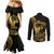 Gold Hawaii Ikaika Warrior Couples Matching Mermaid Dress and Long Sleeve Button Shirt Hawaiian Power