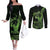 Green Hawaii Ikaika Warrior Couples Matching Off The Shoulder Long Sleeve Dress and Long Sleeve Button Shirt Hawaiian Power