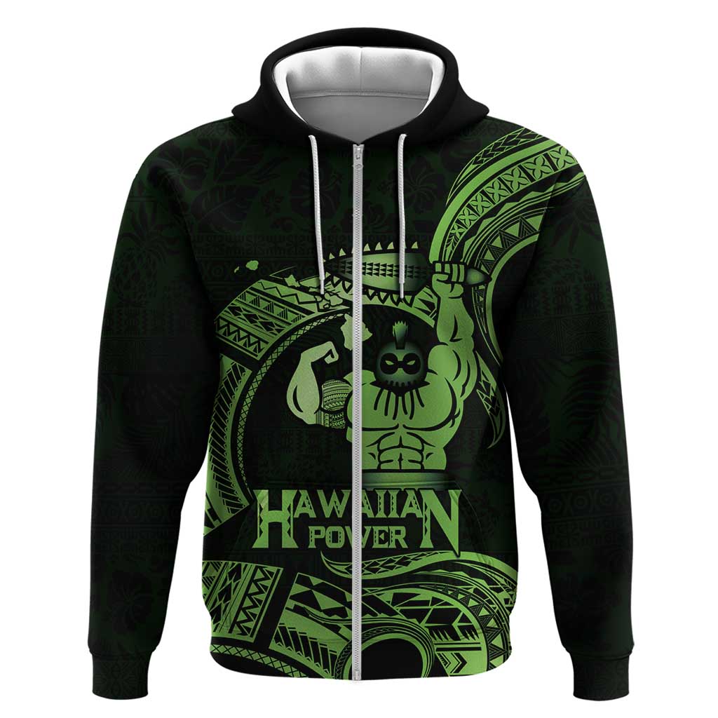 Green Hawaii Ikaika Warrior Hoodie Hawaiian Power LT14 Zip Hoodie Green - Polynesian Pride