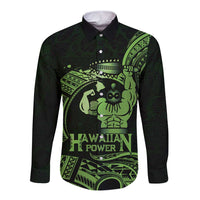 Green Hawaii Ikaika Warrior Long Sleeve Button Shirt Hawaiian Power LT14 Unisex Green - Polynesian Pride