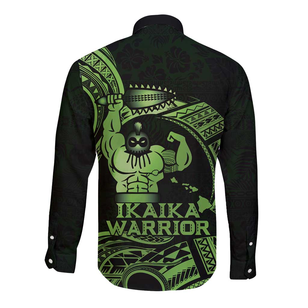 Green Hawaii Ikaika Warrior Long Sleeve Button Shirt Hawaiian Power LT14 - Polynesian Pride