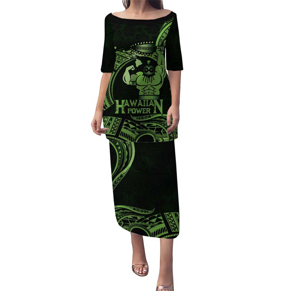 Green Hawaii Ikaika Warrior Puletasi Hawaiian Power LT14 Long Dress Green - Polynesian Pride