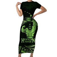 Green Hawaii Ikaika Warrior Short Sleeve Bodycon Dress Hawaiian Power LT14 Long Dress Green - Polynesian Pride