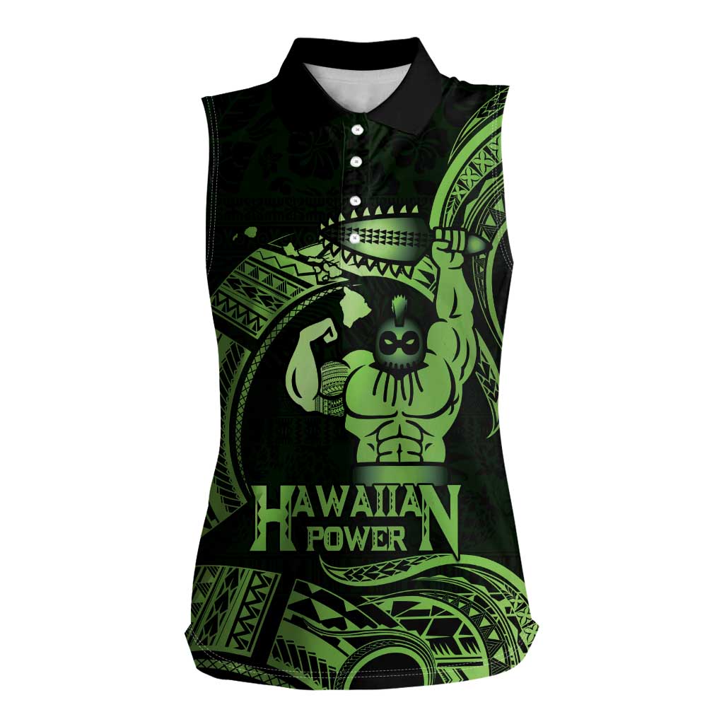 Green Hawaii Ikaika Warrior Women Sleeveless Polo Shirt Hawaiian Power