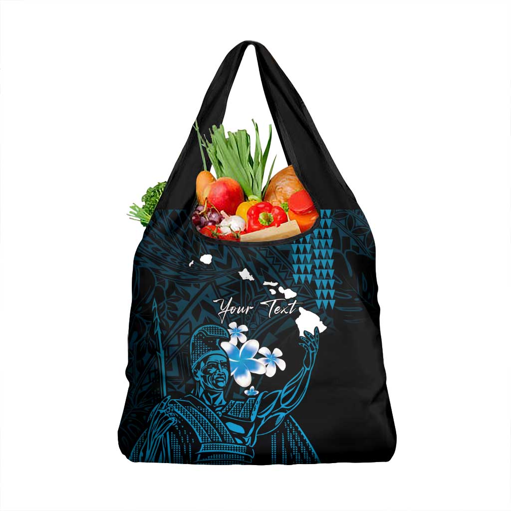 Personalised Hawaii King Kamehameha Day Grocery Bag Plumeria With Kakau Pattern - Blue LT14 1-pack One Size Blue - Polynesian Pride