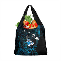 Personalised Hawaii King Kamehameha Day Grocery Bag Plumeria With Kakau Pattern - Blue LT14 1-pack One Size Blue - Polynesian Pride