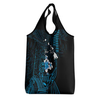 Personalised Hawaii King Kamehameha Day Grocery Bag Plumeria With Kakau Pattern - Blue LT14 - Polynesian Pride