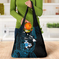 Personalised Hawaii King Kamehameha Day Grocery Bag Plumeria With Kakau Pattern - Blue LT14 - Polynesian Pride