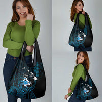 Personalised Hawaii King Kamehameha Day Grocery Bag Plumeria With Kakau Pattern - Blue LT14 - Polynesian Pride
