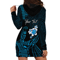 Personalised Hawaii King Kamehameha Day Hoodie Dress Plumeria With Kakau Pattern - Blue LT14 - Polynesian Pride