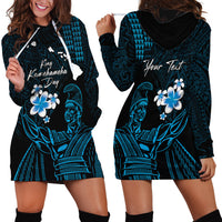 Personalised Hawaii King Kamehameha Day Hoodie Dress Plumeria With Kakau Pattern - Blue LT14 - Polynesian Pride