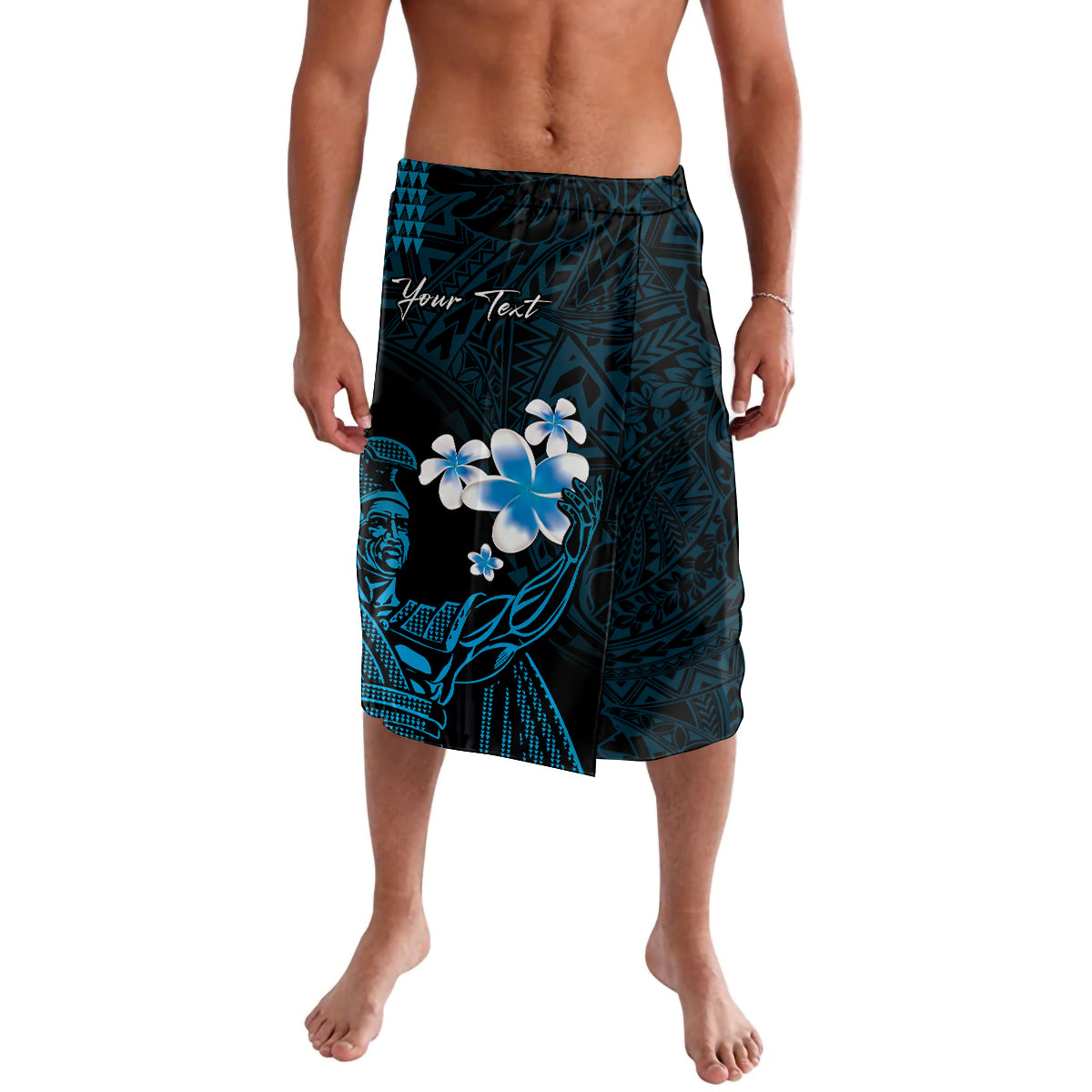 Personalised Hawaii King Kamehameha Day Lavalava Plumeria With Kakau Pattern - Blue