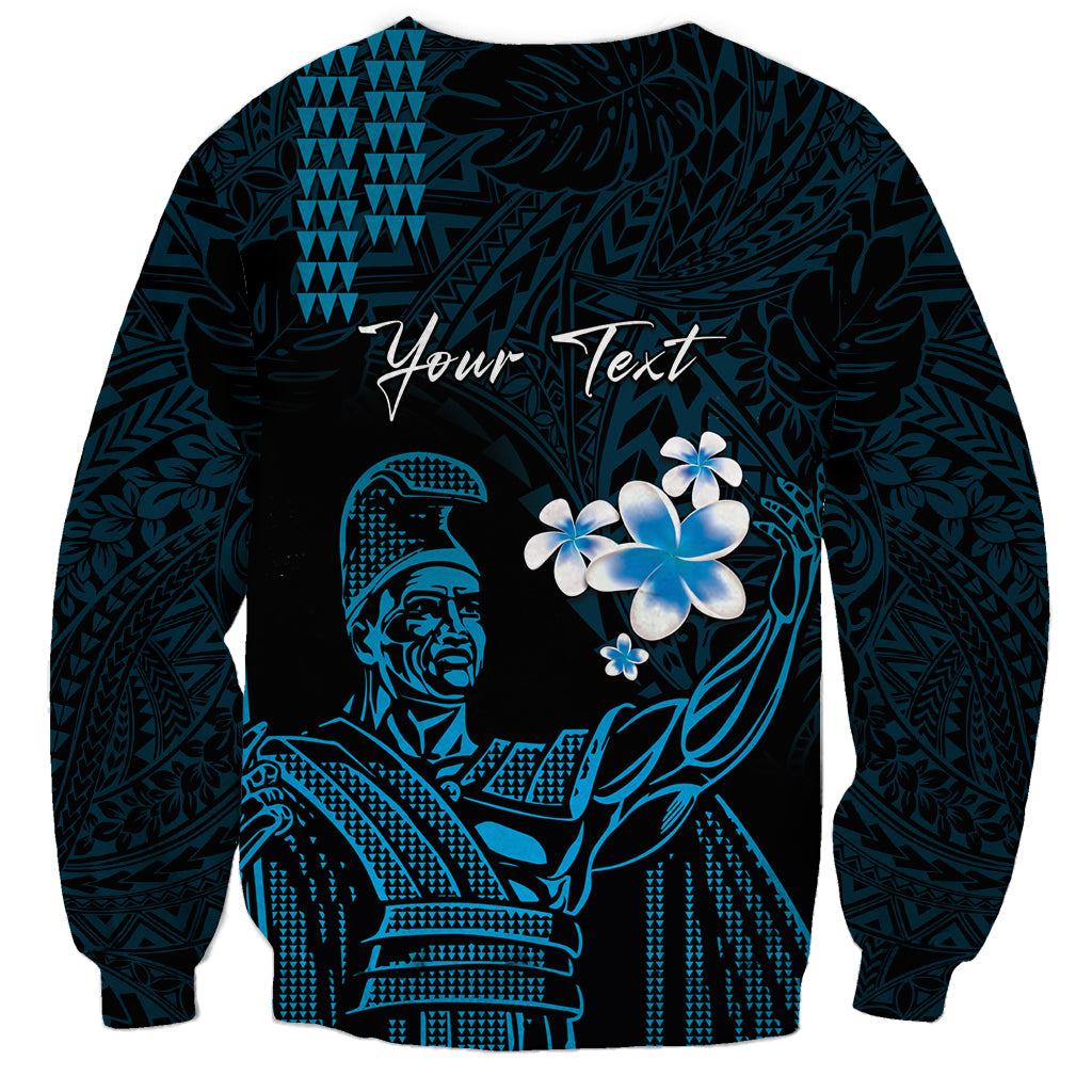 Personalised Hawaii King Kamehameha Day Sweatshirt Plumeria With Kakau Pattern - Blue LT14 - Polynesian Pride