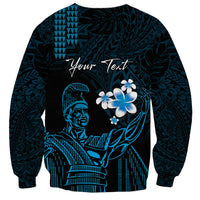 Personalised Hawaii King Kamehameha Day Sweatshirt Plumeria With Kakau Pattern - Blue LT14 - Polynesian Pride