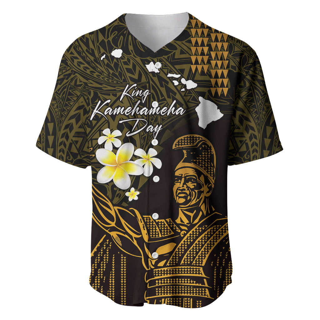 Personalised Hawaii King Kamehameha Day Baseball Jersey Plumeria With Kakau Pattern - Gold LT14 Gold - Polynesian Pride