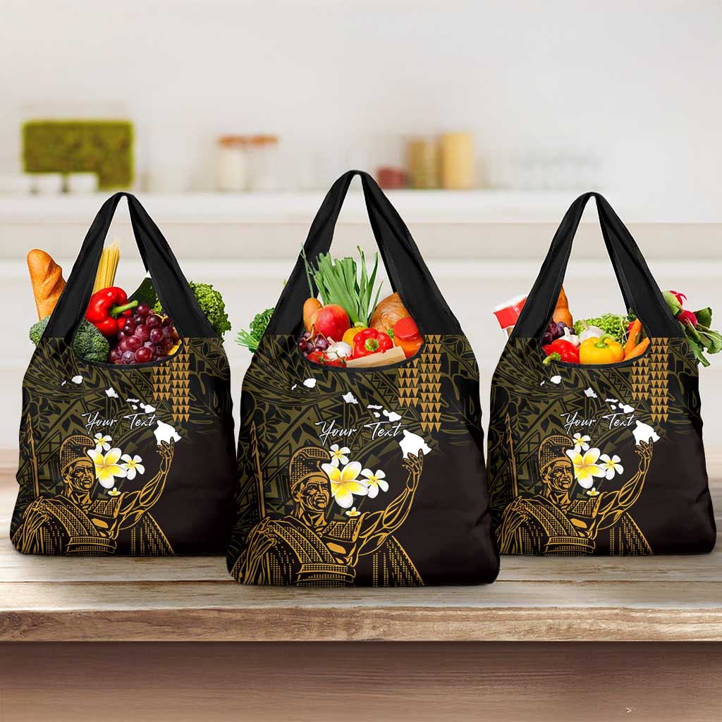Personalised Hawaii King Kamehameha Day Grocery Bag Plumeria With Kakau Pattern - Gold LT14 3-pack One Size Gold - Polynesian Pride