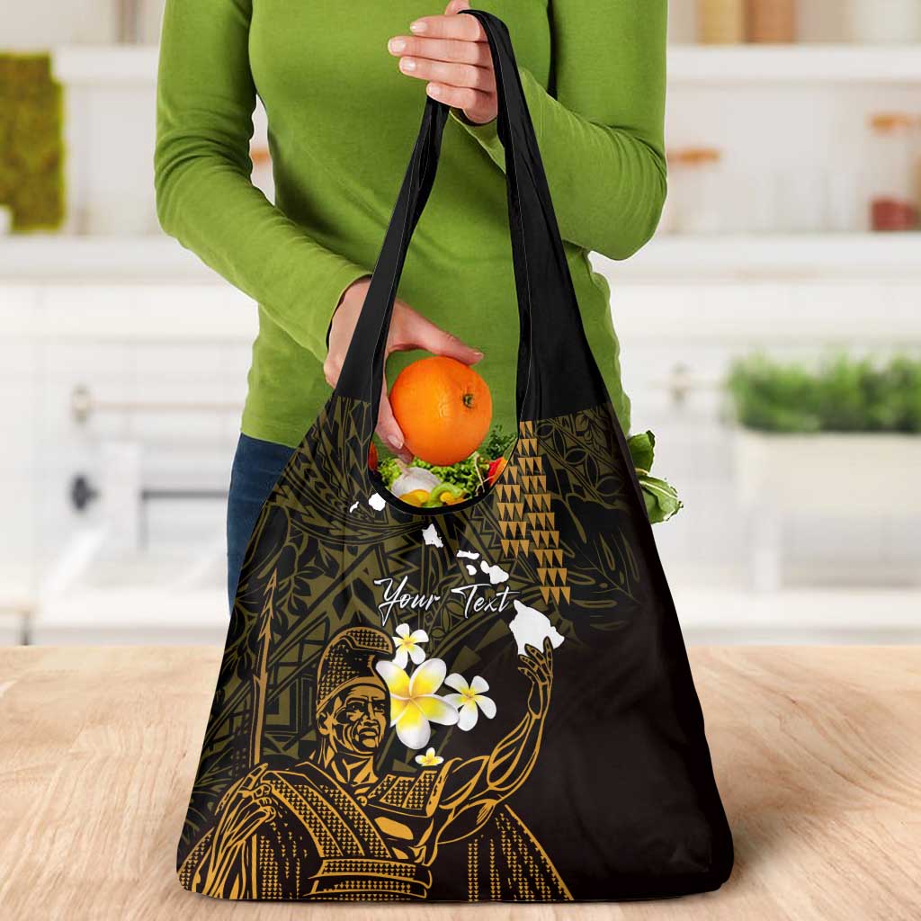 Personalised Hawaii King Kamehameha Day Grocery Bag Plumeria With Kakau Pattern - Gold LT14 - Polynesian Pride