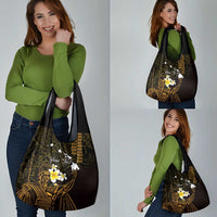 Personalised Hawaii King Kamehameha Day Grocery Bag Plumeria With Kakau Pattern - Gold LT14 - Polynesian Pride