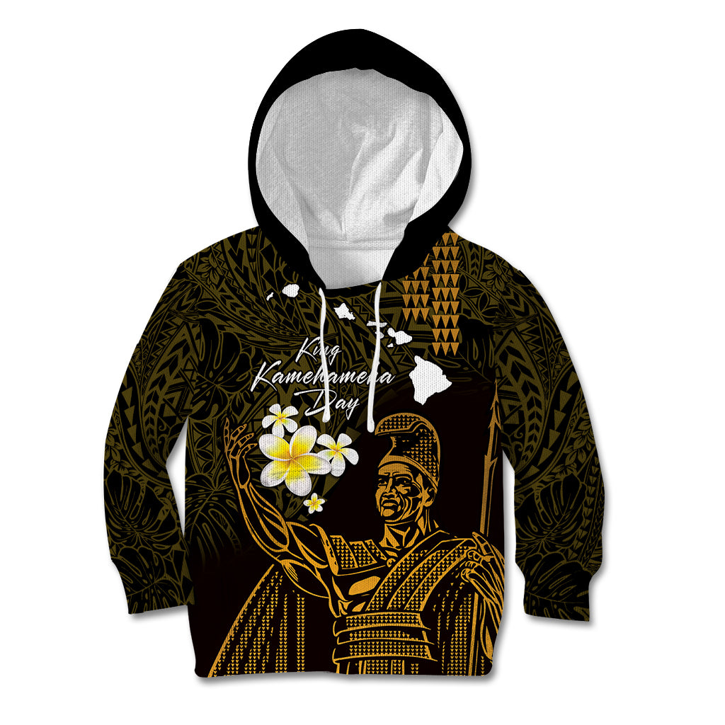 Personalised Hawaii King Kamehameha Day Kid Hoodie Plumeria With Kakau Pattern - Gold LT14 Hoodie Gold - Polynesian Pride