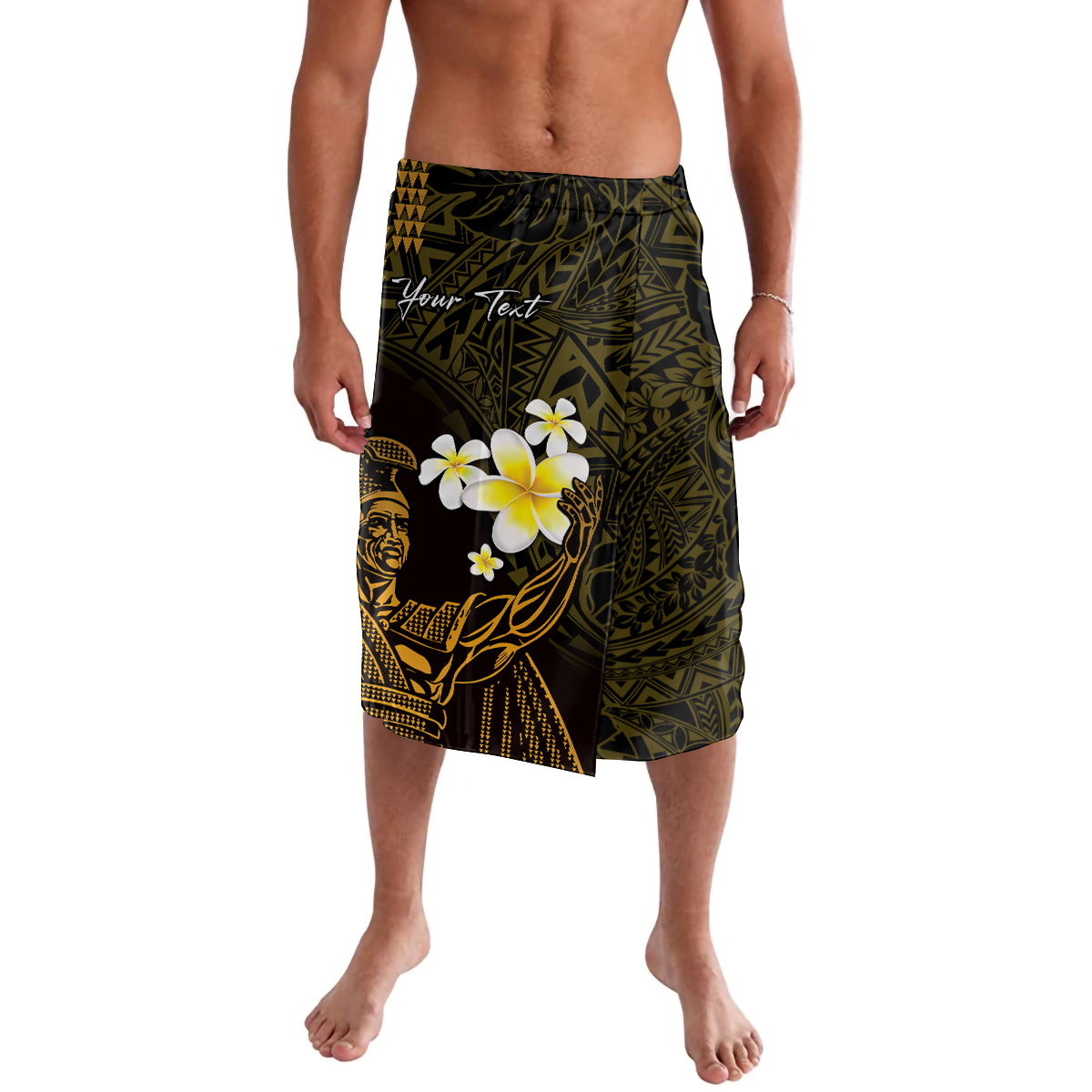 Personalised Hawaii King Kamehameha Day Lavalava Plumeria With Kakau Pattern - Gold LT14 Gold - Polynesian Pride