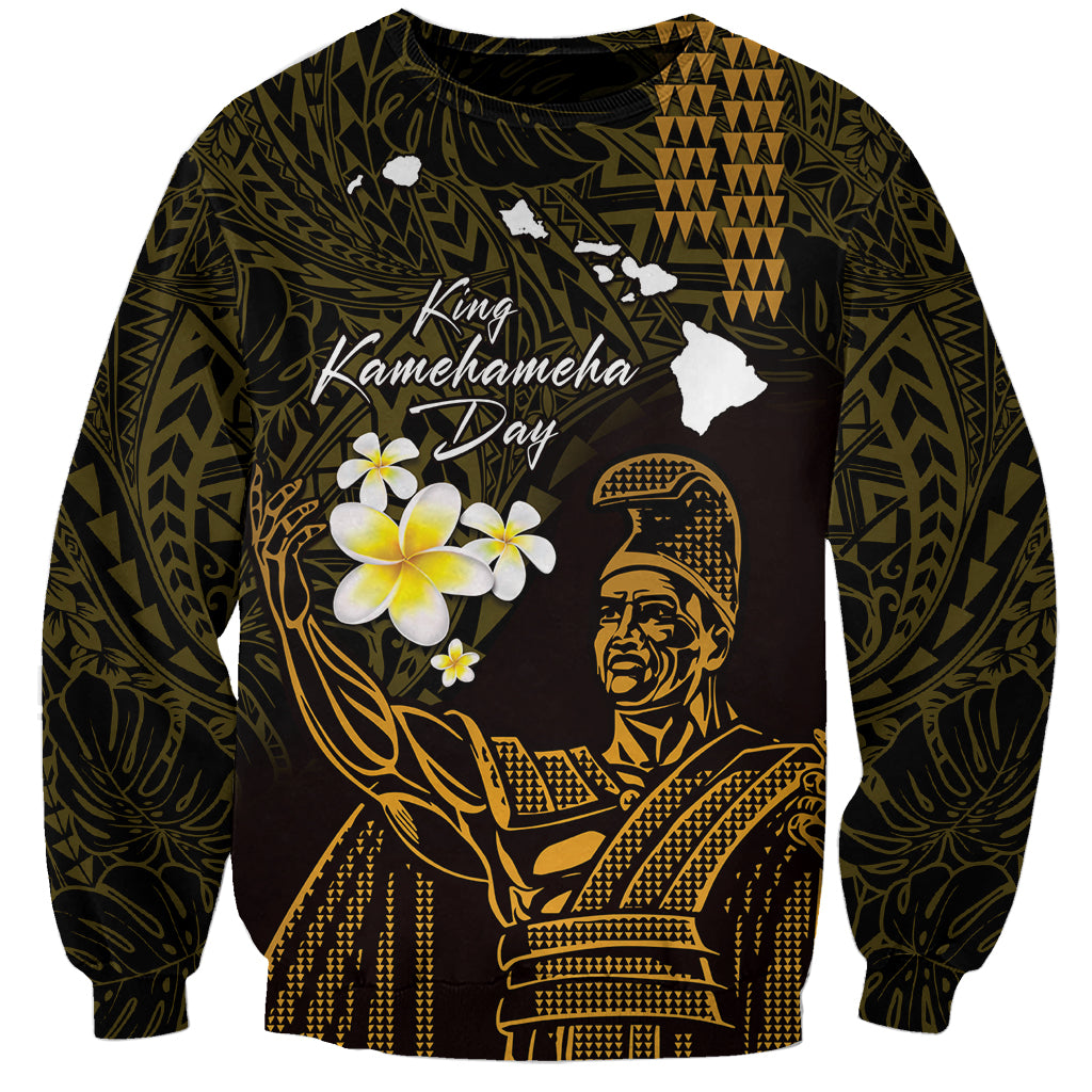 Personalised Hawaii King Kamehameha Day Sweatshirt Plumeria With Kakau Pattern - Gold LT14 Unisex Gold - Polynesian Pride