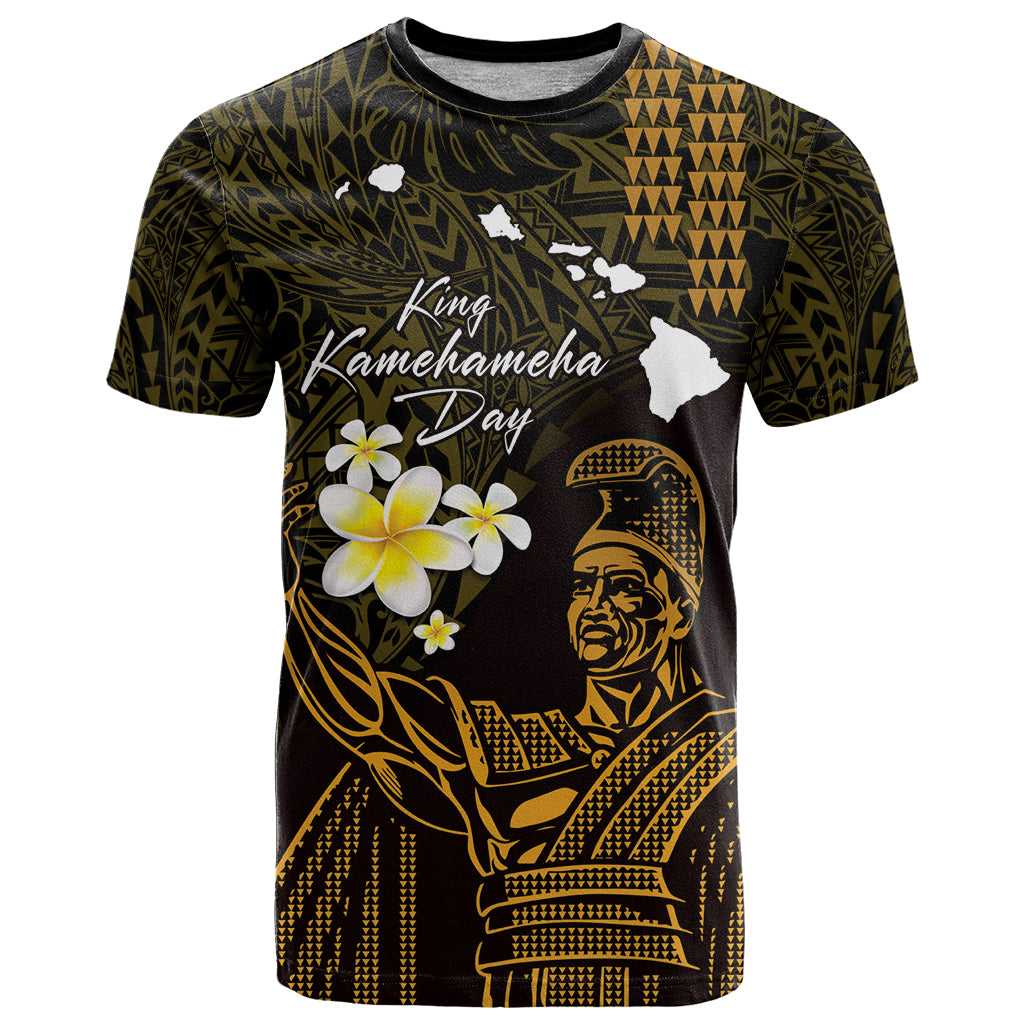 Personalised Hawaii King Kamehameha Day T Shirt Plumeria With Kakau Pattern - Gold LT14 Gold - Polynesian Pride