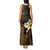 Personalised Hawaii King Kamehameha Day Tank Maxi Dress Plumeria With Kakau Pattern - Gold