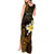 Personalised Hawaii King Kamehameha Day Tank Maxi Dress Plumeria With Kakau Pattern - Gold