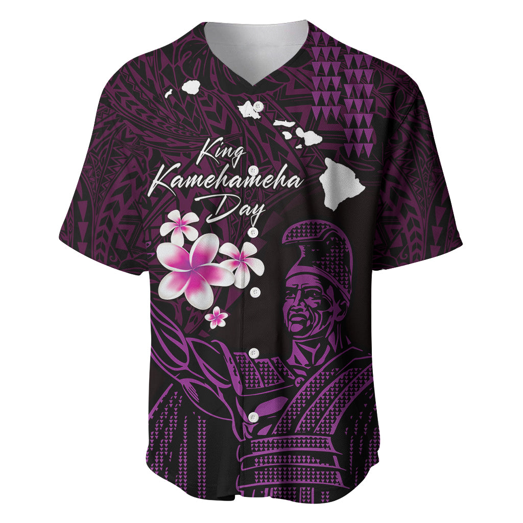 Personalised Hawaii King Kamehameha Day Baseball Jersey Plumeria With Kakau Pattern - Purple LT14 Purple - Polynesian Pride