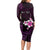 Personalised Hawaii King Kamehameha Day Long Sleeve Bodycon Dress Plumeria With Kakau Pattern - Purple