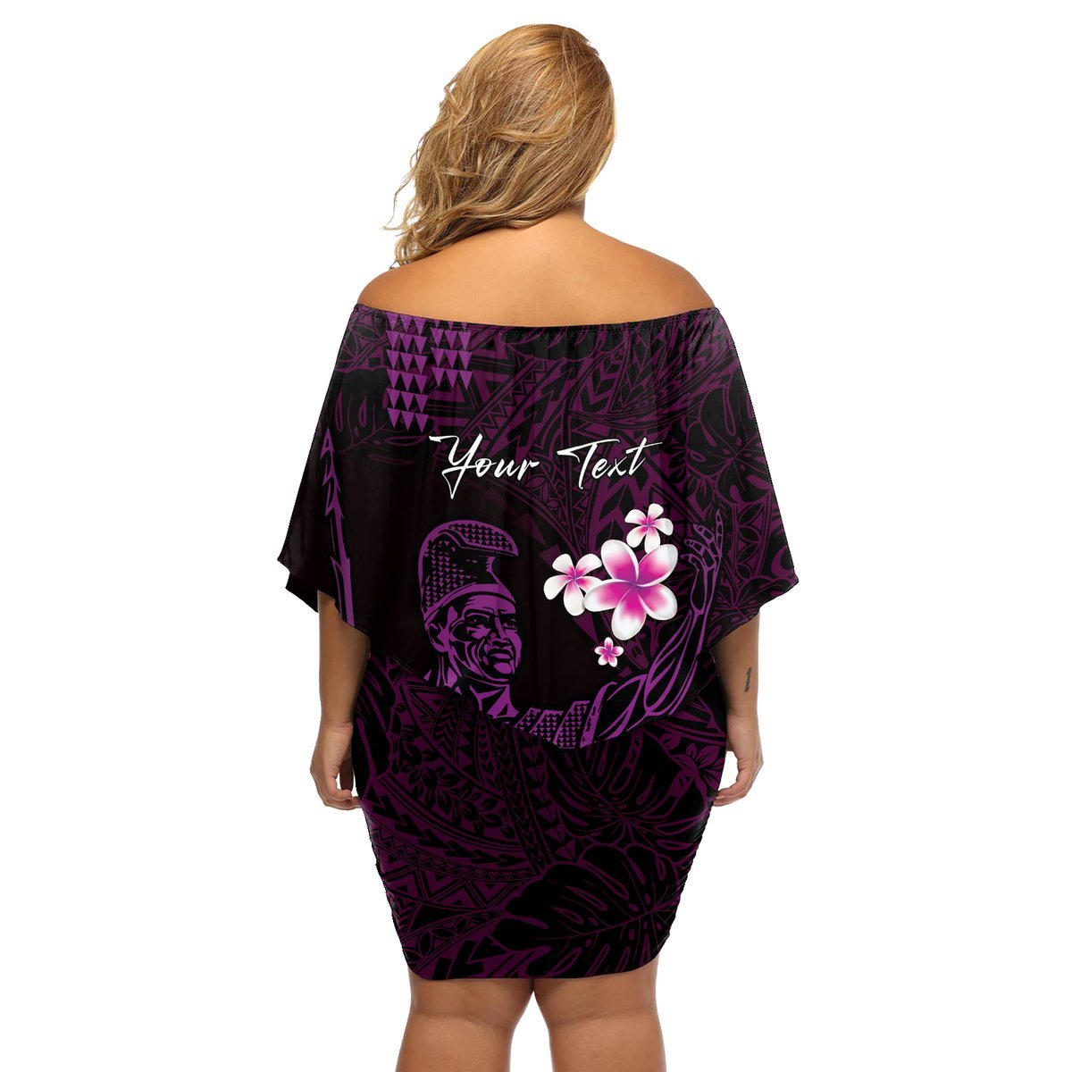 Personalised Hawaii King Kamehameha Day Off Shoulder Short Dress Plumeria With Kakau Pattern - Purple LT14 - Polynesian Pride