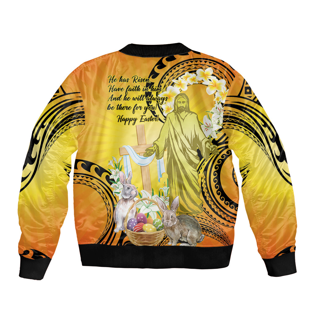 Polynesia Easter Day Bomber Jacket He Is Risen Lilium Longiflorum Polynesian Pattern LT14 - Polynesian Pride