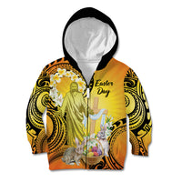 Polynesia Easter Day Kid Hoodie He Is Risen Lilium Longiflorum Polynesian Pattern LT14 Zip Hoodie Gold - Polynesian Pride