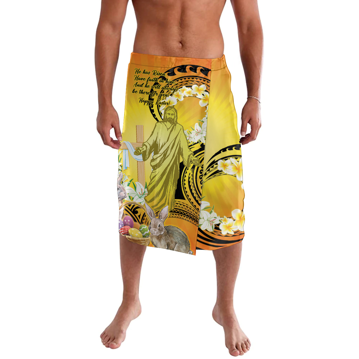 Polynesia Easter Day Lavalava He Is Risen Lilium Longiflorum Polynesian Pattern LT14 Gold - Polynesian Pride