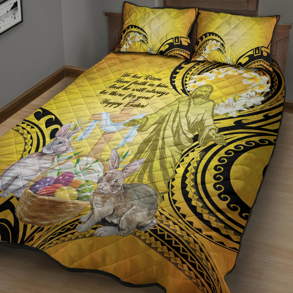 Polynesia Easter Day Quilt Bed Set He Is Risen Lilium Longiflorum Polynesian Pattern LT14 - Polynesian Pride