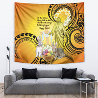 Polynesia Easter Day Tapestry He Is Risen Lilium Longiflorum Polynesian Pattern LT14 Gold - Polynesian Pride