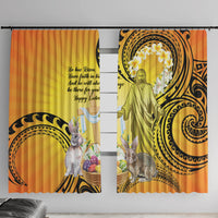 Polynesia Easter Day Window Curtain He Is Risen Lilium Longiflorum Polynesian Pattern LT14 With Hooks Gold - Polynesian Pride