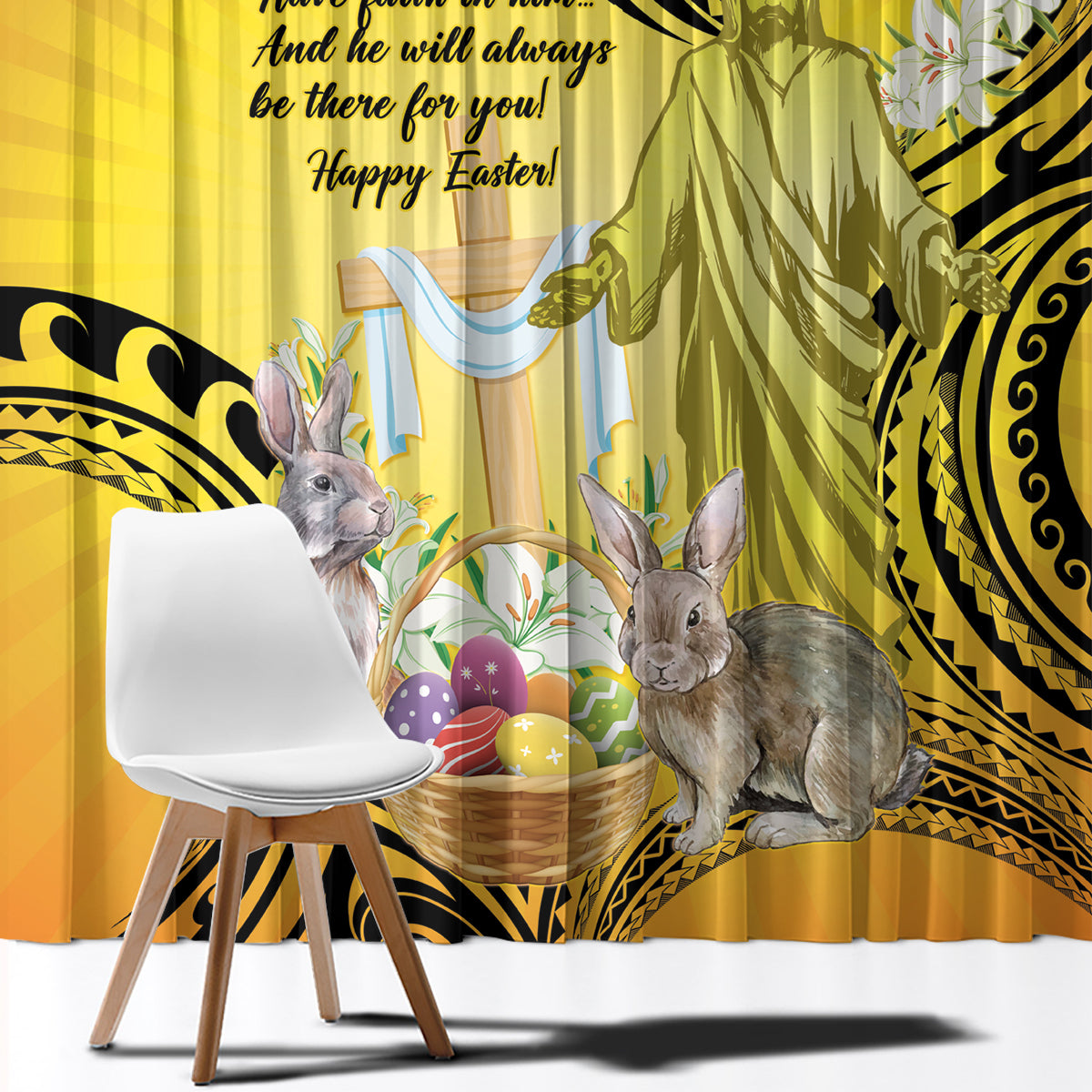 Polynesia Easter Day Window Curtain He Is Risen Lilium Longiflorum Polynesian Pattern LT14 - Polynesian Pride