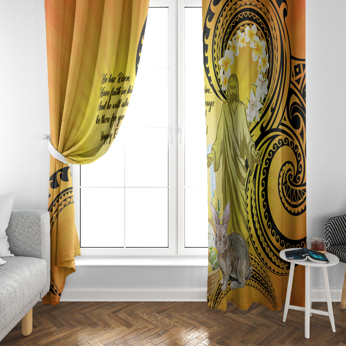 Polynesia Easter Day Window Curtain He Is Risen Lilium Longiflorum Polynesian Pattern LT14 - Polynesian Pride