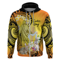Polynesia Easter Day Zip Hoodie He Is Risen Lilium Longiflorum Polynesian Pattern LT14 Zip Hoodie Gold - Polynesian Pride