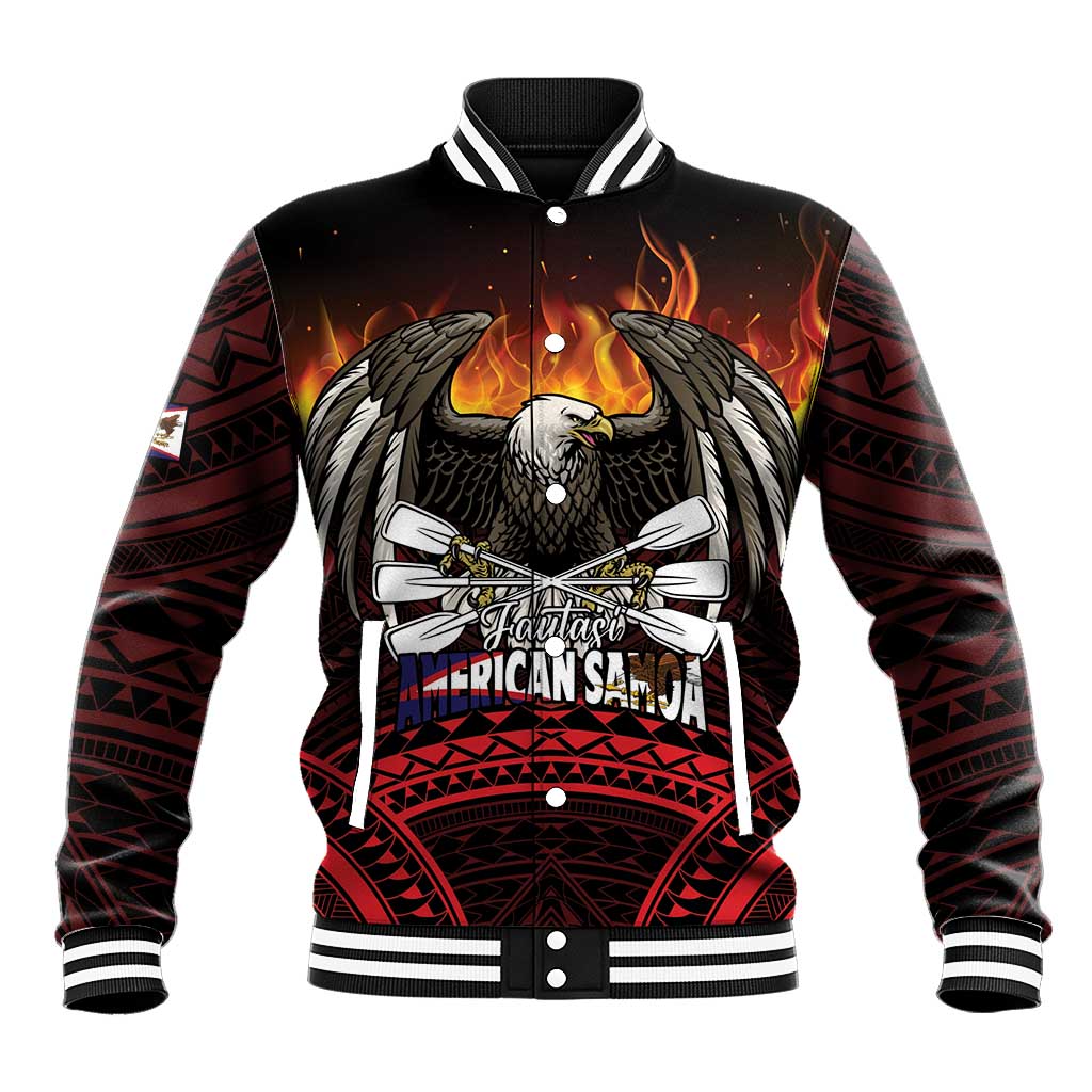 Fautasi Race Day American Samoa Baseball Jacket Bald Eagle Polynesian Tattoo LT14 Unisex Black - Polynesian Pride