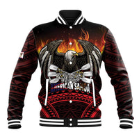 Fautasi Race Day American Samoa Baseball Jacket Bald Eagle Polynesian Tattoo LT14 Unisex Black - Polynesian Pride