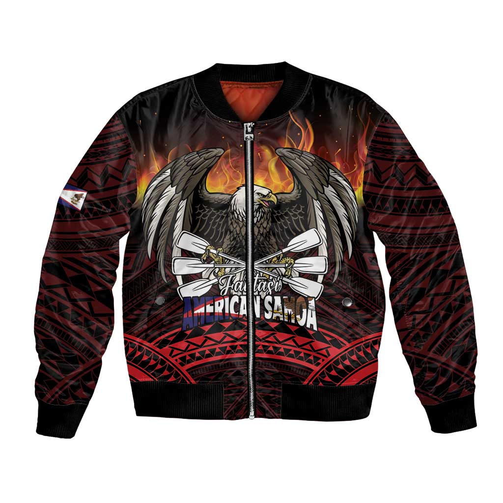 Fautasi Race Day American Samoa Bomber Jacket Bald Eagle Polynesian Tattoo LT14 Unisex Black - Polynesian Pride