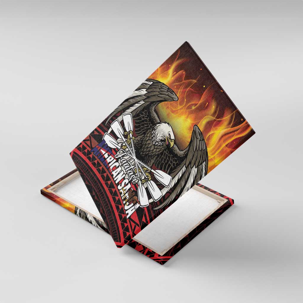 Fautasi Race Day American Samoa Canvas Wall Art Bald Eagle Polynesian Tattoo LT14 With Frame Black - Polynesian Pride