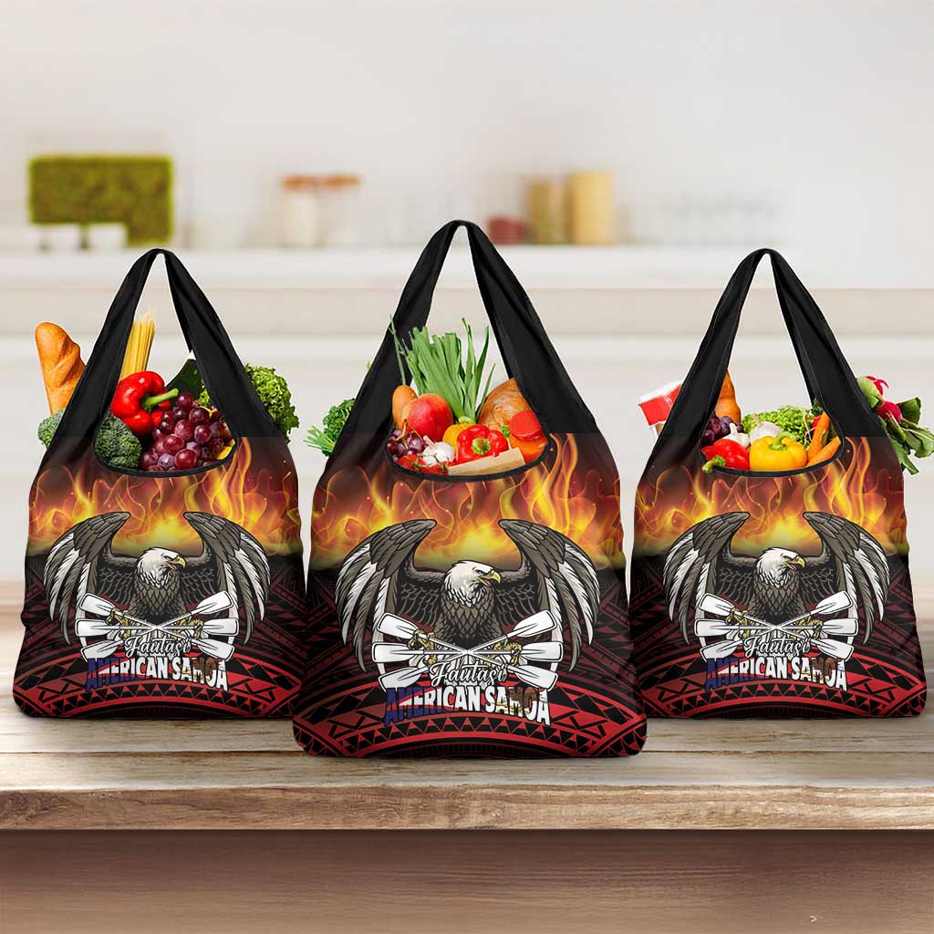 Fautasi Race Day American Samoa Grocery Bag Bald Eagle Polynesian Tattoo LT14 3-pack One Size Black - Polynesian Pride