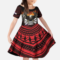 Fautasi Race Day American Samoa Kid Short Sleeve Dress Bald Eagle Polynesian Tattoo LT14 KID Black - Polynesian Pride